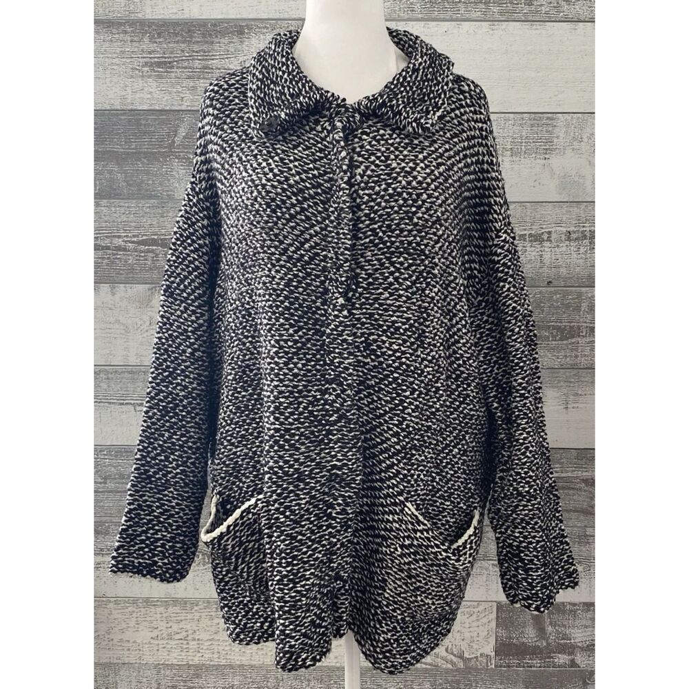 EILEEN FISHER Women's Size 1X Sweater Knit Cardigan Black/White Organic Cotton